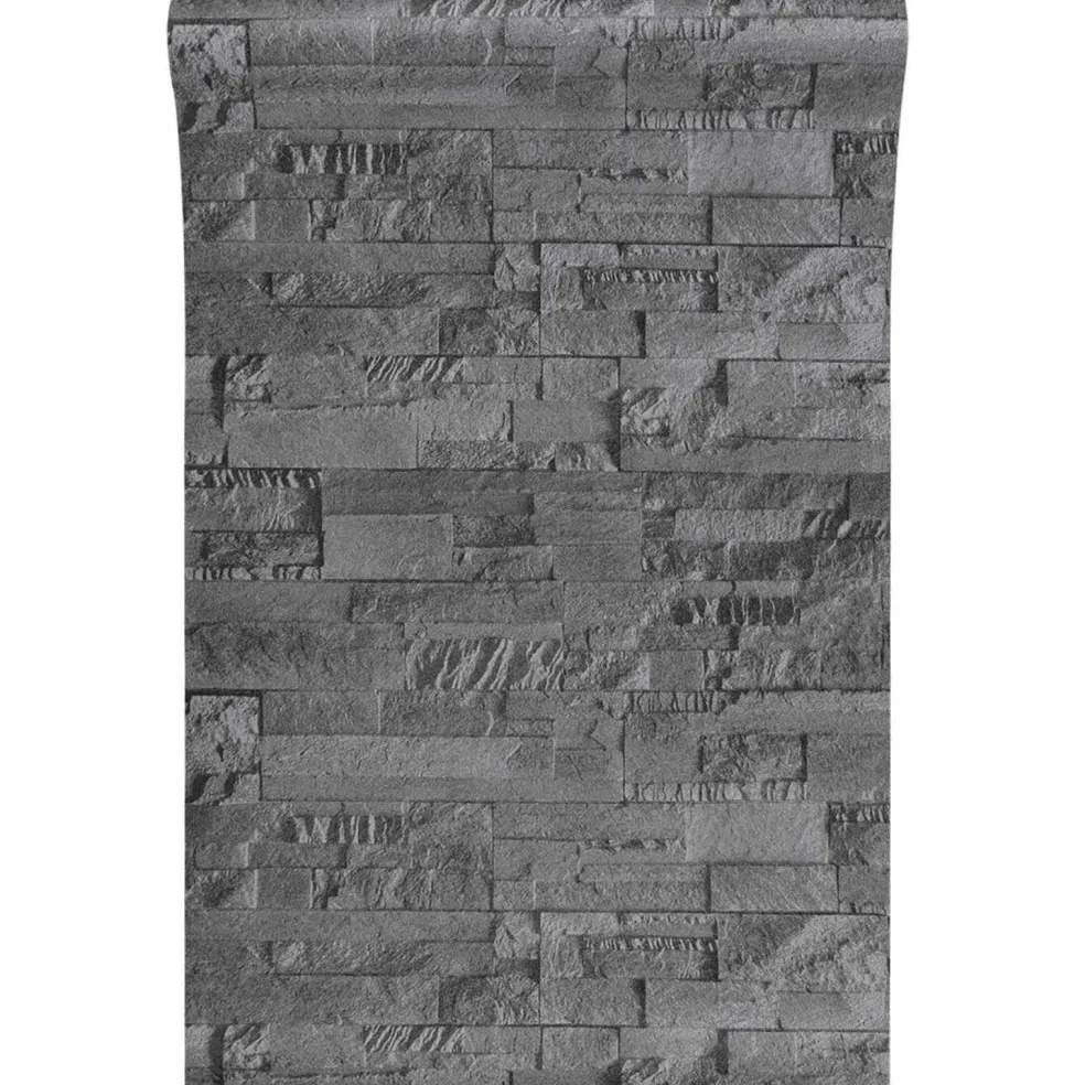 vidaXL 3D Steen Behang Zwart 10 x 0,53 m Non-Woven Stof