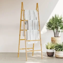 vidaXL Dubbele handdoekenladder met 5 tredes 50x160 cm bamboe