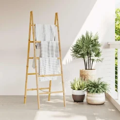 vidaXL Dubbele handdoekenladder met 5 tredes 50x160 cm bamboe