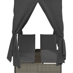 vidaXL Dubbele ligbed Grijs poly rattan