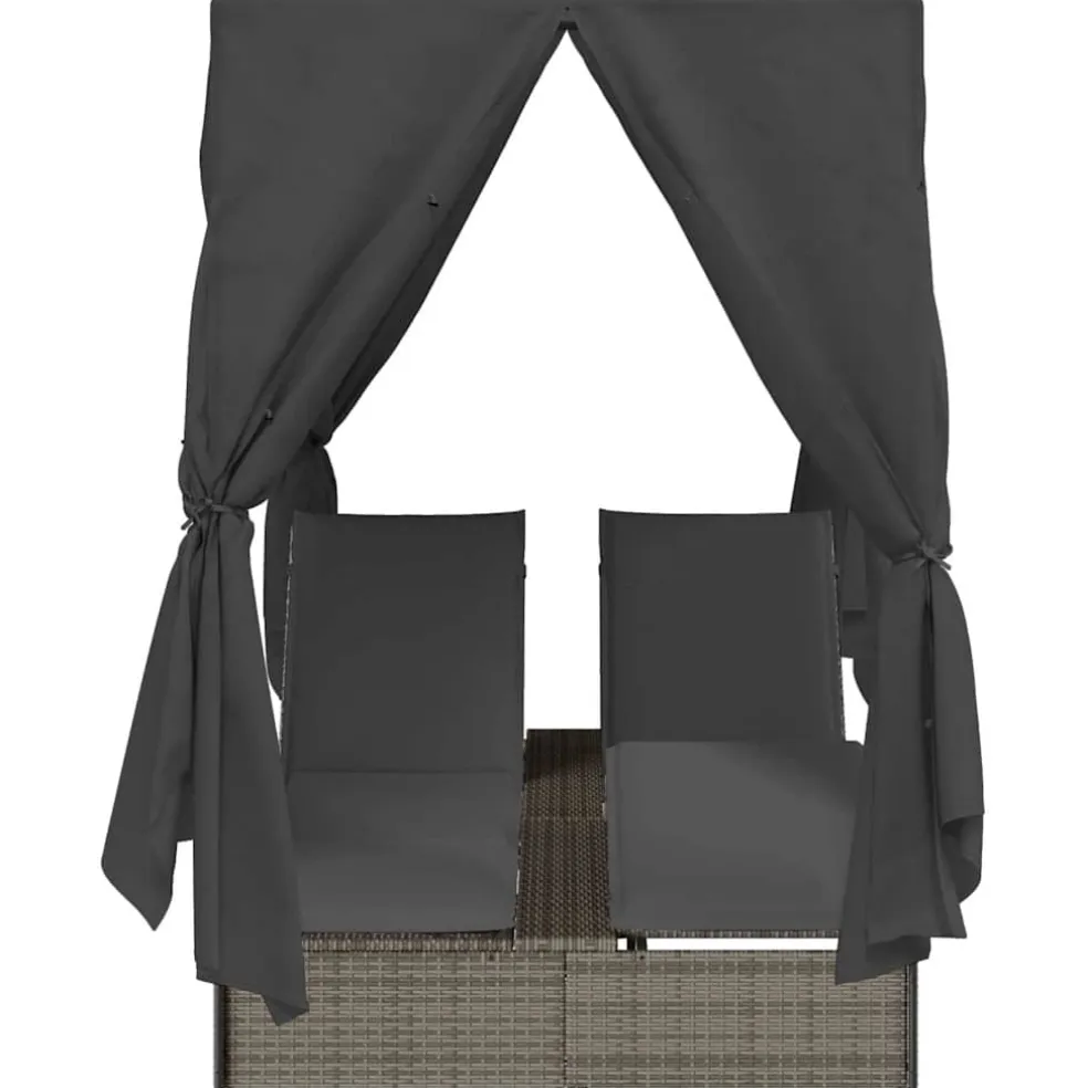 vidaXL Dubbele ligbed Grijs poly rattan