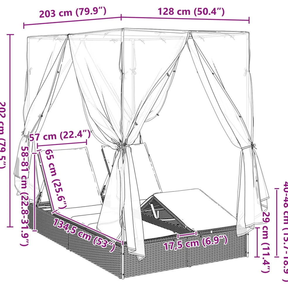 vidaXL Dubbele ligbed Grijs poly rattan