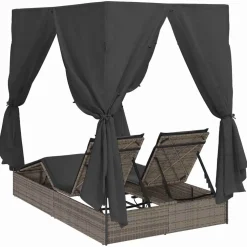 vidaXL Dubbele ligbed Grijs poly rattan