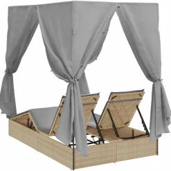 vidaXL Dubbele ligbed Grijs poly rattan
