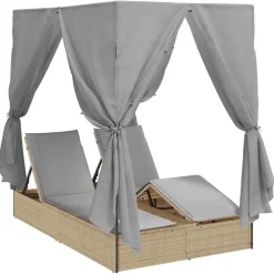 vidaXL Dubbele ligbed Grijs poly rattan