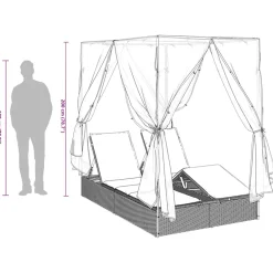 vidaXL Dubbele ligbed Grijs poly rattan