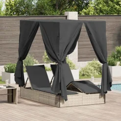 vidaXL Dubbele ligbed Lichtgrijs poly rattan