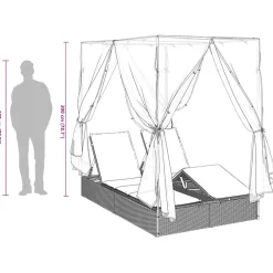 vidaXL Dubbele ligbed Lichtgrijs poly rattan