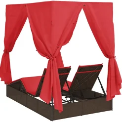 vidaXL Dubbele ligbed Rood poly rattan
