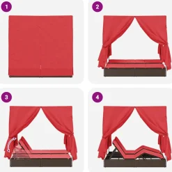 vidaXL Dubbele ligbed Rood poly rattan