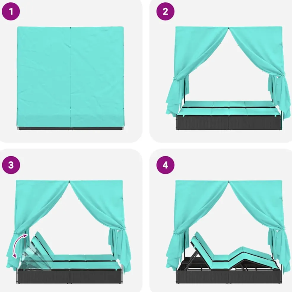 vidaXL Dubbele ligbed Turquoise poly rattan