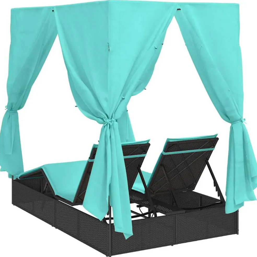 vidaXL Dubbele ligbed Turquoise poly rattan