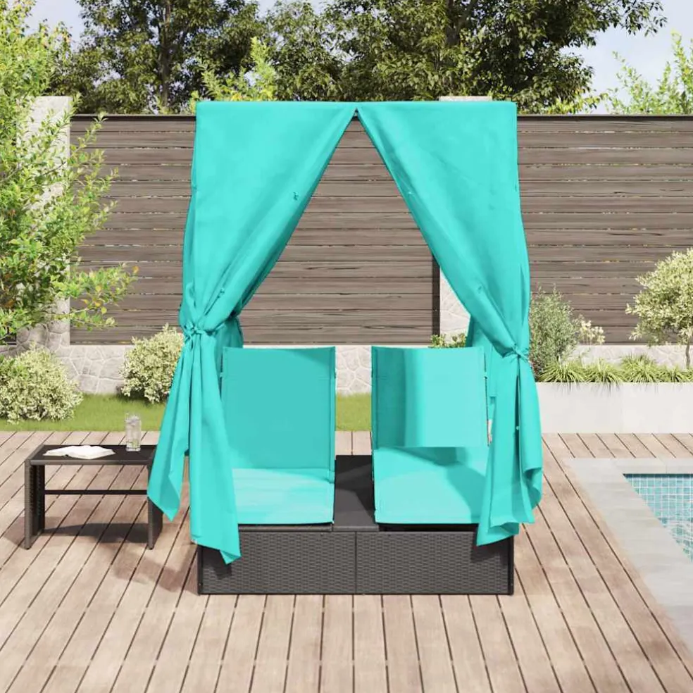 vidaXL Dubbele ligbed Turquoise poly rattan