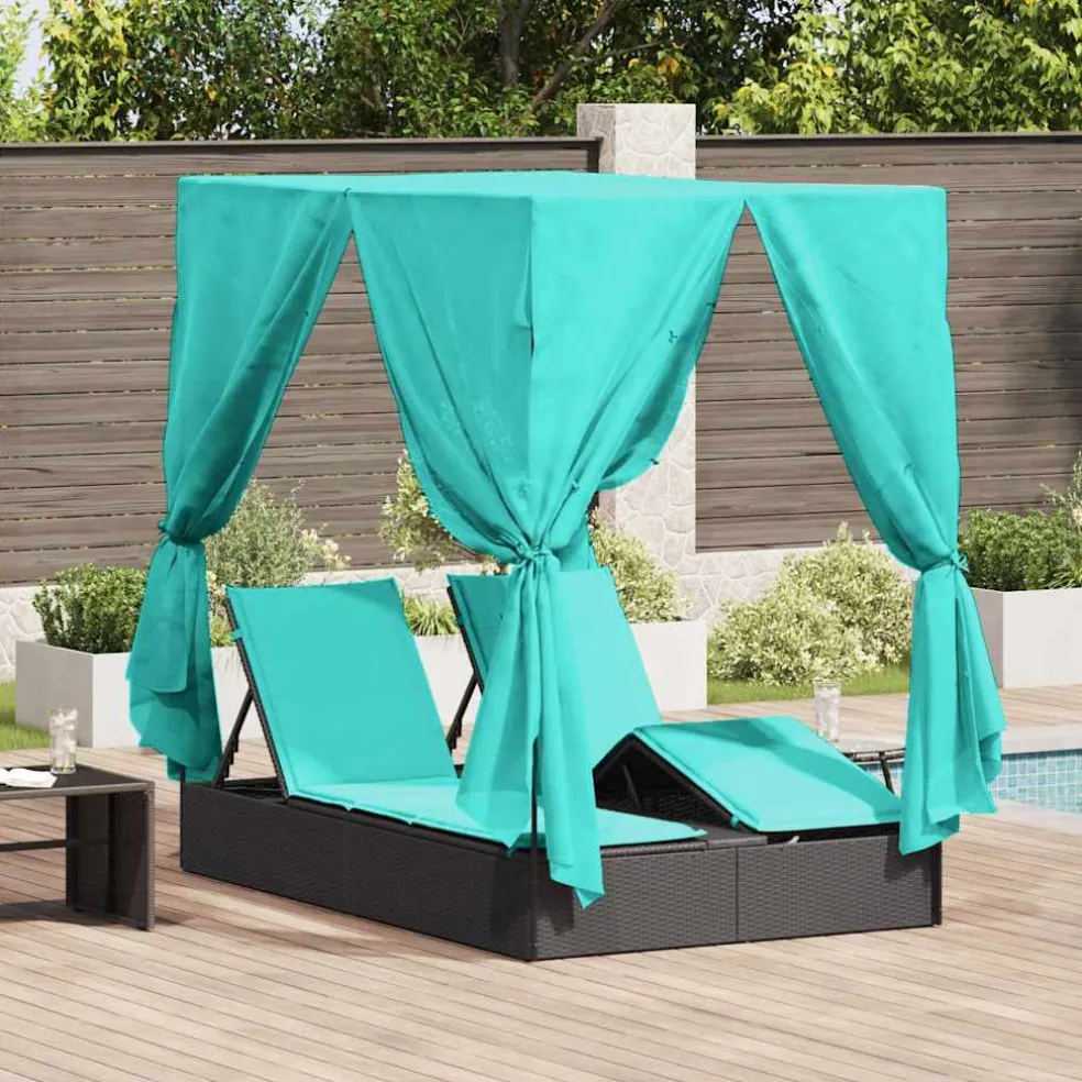 vidaXL Dubbele ligbed Turquoise poly rattan