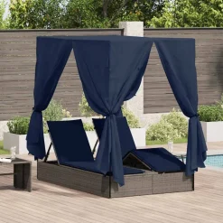 vidaXL Dubbele ligbed Zwart poly rattan