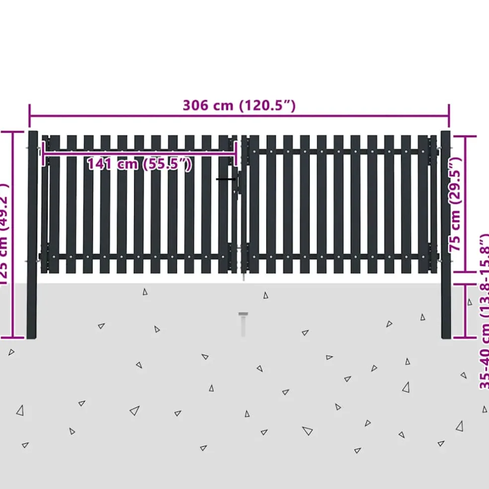 vidaXL Dubbele poort met deur staal 300x75 cm antraciet