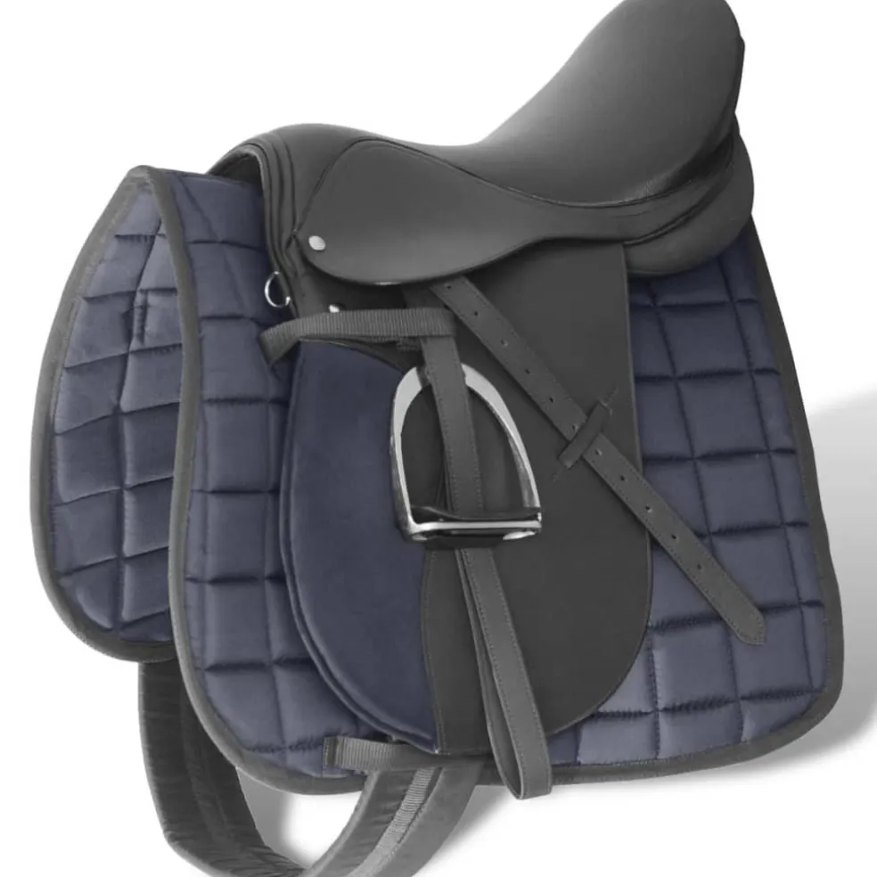 vidaXL Echt lederen paardrijzadel 16" 14 cm (5-in-1 set, zwart)