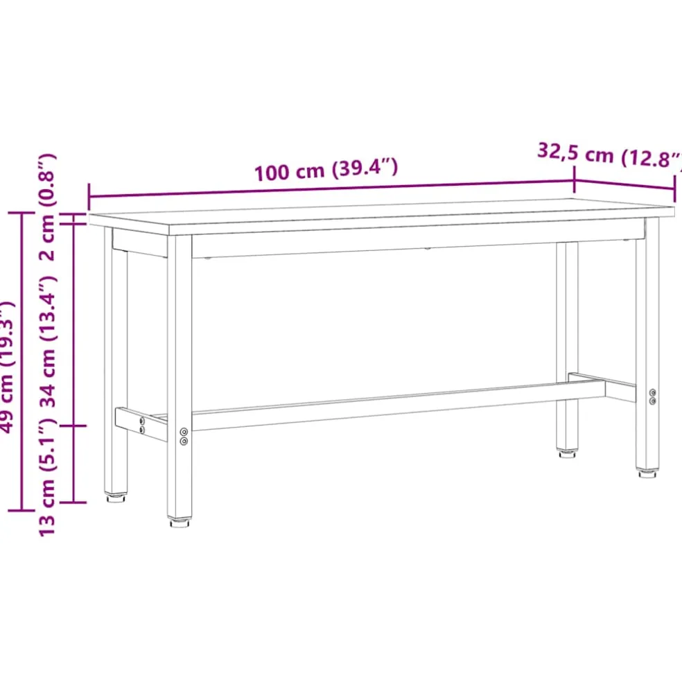 vidaXL Eetbank Wit 100 x 32,5 x 49 cm Massief grenenhout