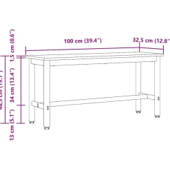 vidaXL Eetbank 100 x 32,5 x 48,5 cm Engineered hout en staal