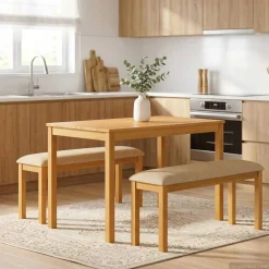 vidaXL Eetbank 95 x 32 x 45 cm Massief Eikenhout Beige