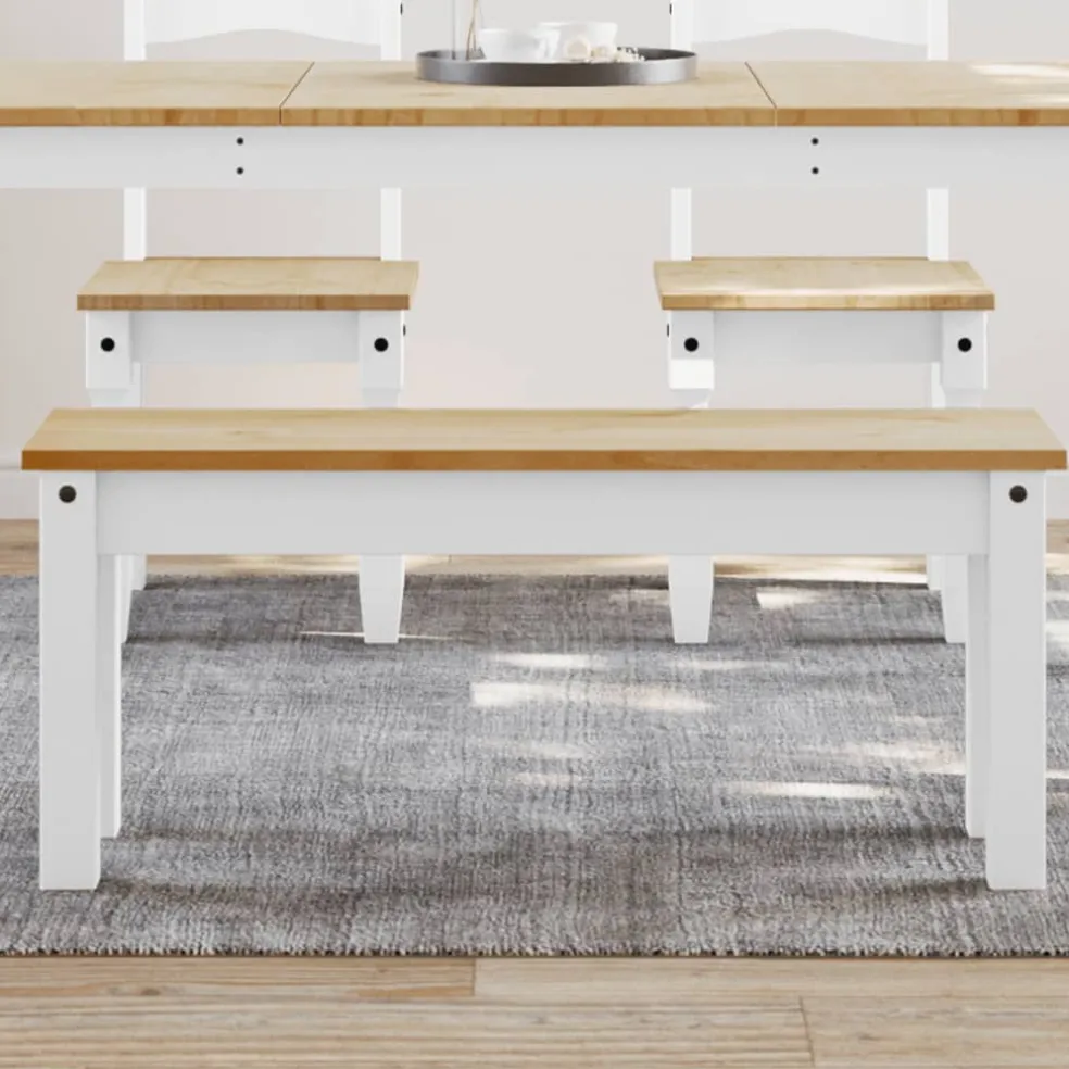 vidaXL Eetkamerbank Panama 105x30x45 cm massief grenenhout wit