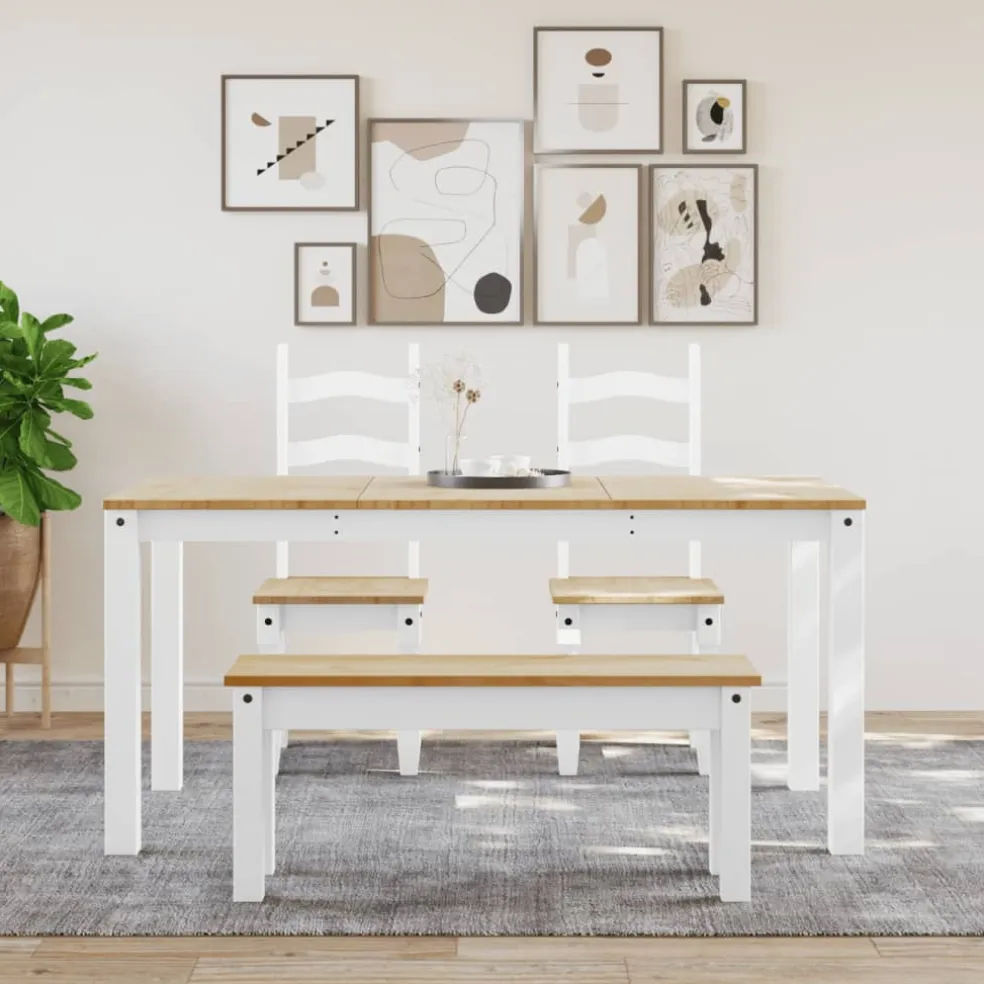 vidaXL Eetkamerbank Panama 105x30x45 cm massief grenenhout wit