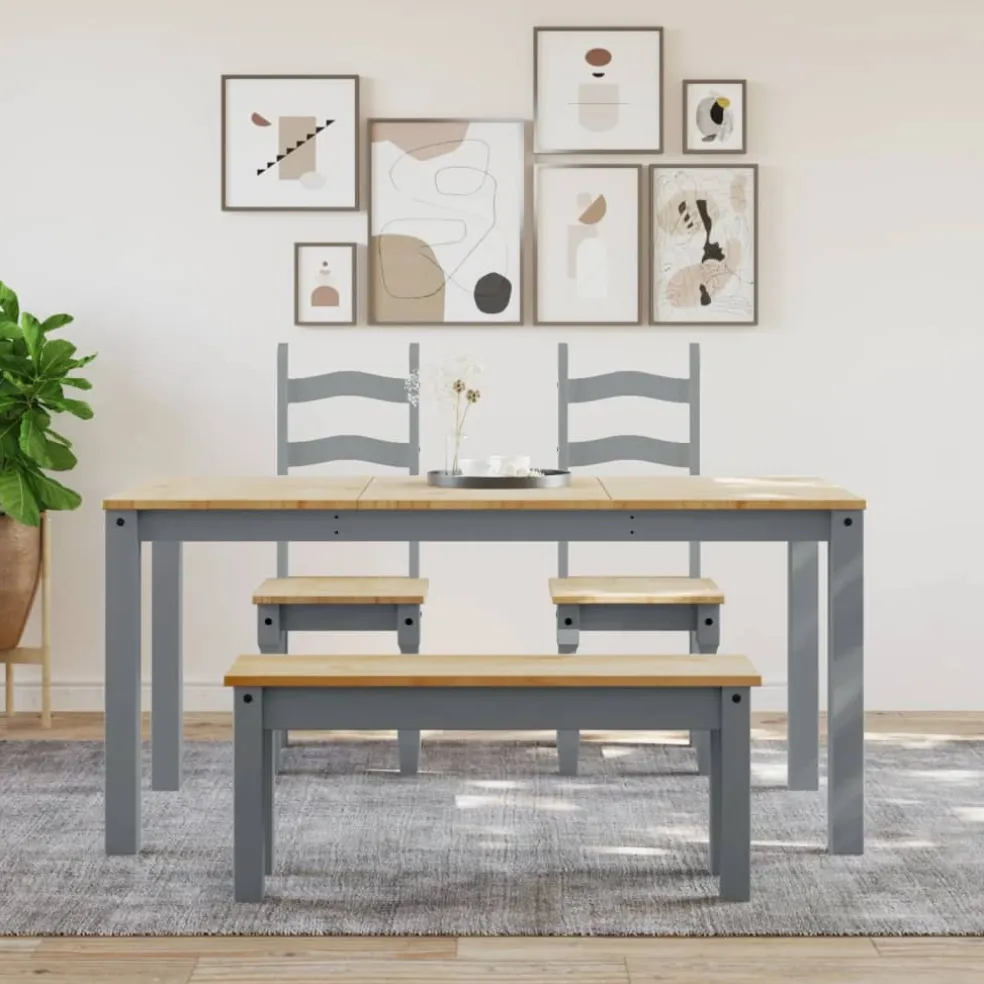 vidaXL Eetkamerbank Panama 105x30x45 cm massief grenenhout grijs