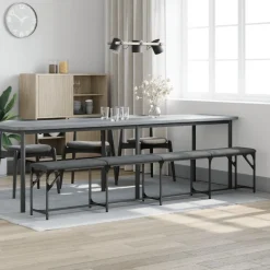 vidaXL Eetkamerbank 248x32x45 cm staal en stof donkergrijs