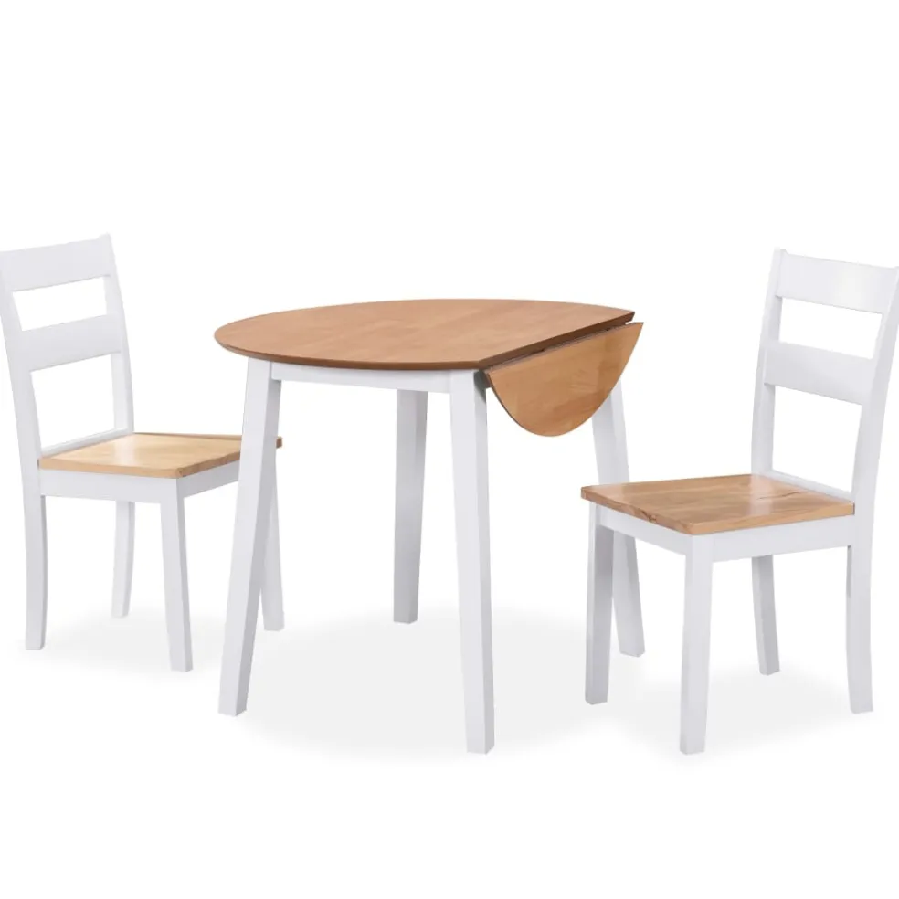vidaXL Eetkamerset MDF en rubberwood wit 3-delig