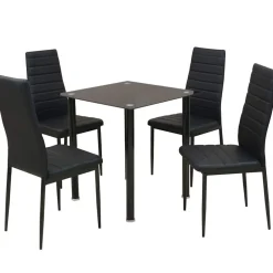vidaXL Eetkamerset tafel en stoel zwart 5-delig