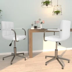 vidaXL Eetkamerstoelen draaibaar 2 st kunstleer wit