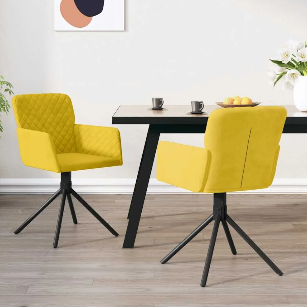 vidaXL Eetkamerstoelen draaibaar 2 st fluweel geel