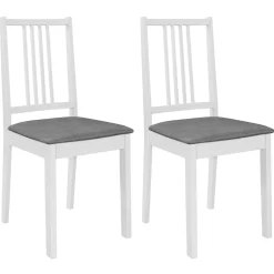 vidaXL Eetkamerstoelen met kussens 2 st massief hout wit