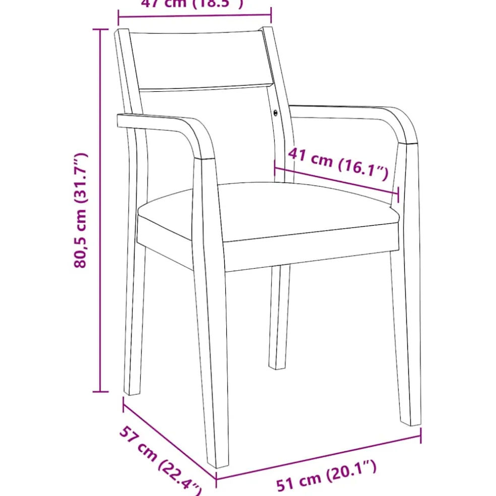 vidaXL Eetkamerstoelen met kussens 2 st massief hout rubber bruin