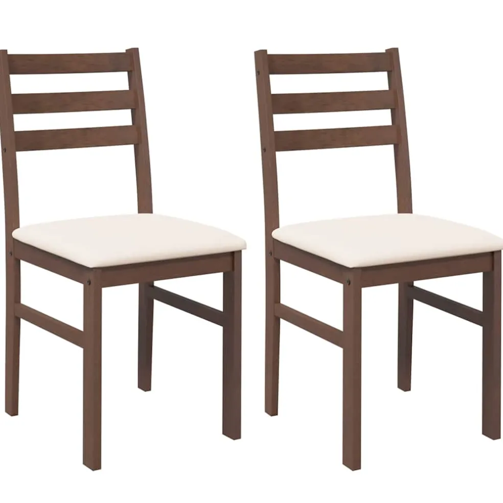 vidaXL Eetkamerstoelen met kussens 2 st massief hout rubber bruin
