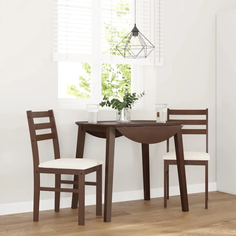 vidaXL Eetkamerstoelen met kussens 2 st massief hout rubber bruin