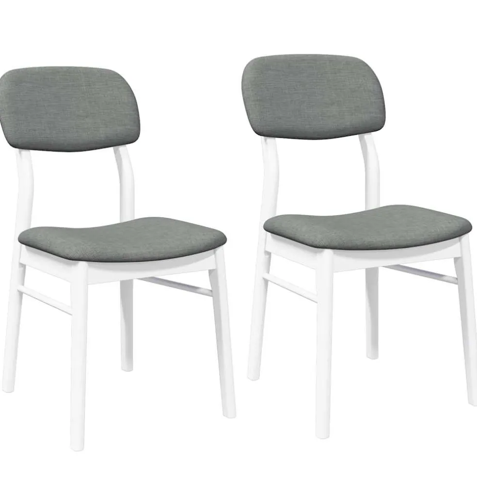 vidaXL Eetkamerstoelen met kussens 2 st massief hout rubber wit