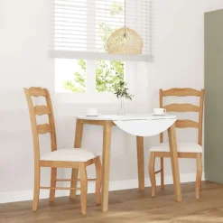 vidaXL Eetkamerstoelen met kussens 2 stuks natuurlijk massief hout rubber