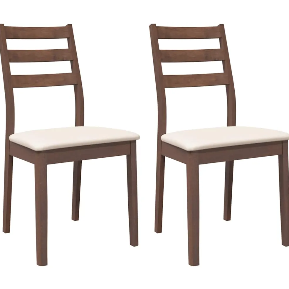 vidaXL Eetkamerstoelen met kussens 2 st massief hout rubber bruin