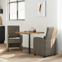 vidaXL Eetkamerstoelen met Wieltjes 2 st Faux suede leer Donkergrijs