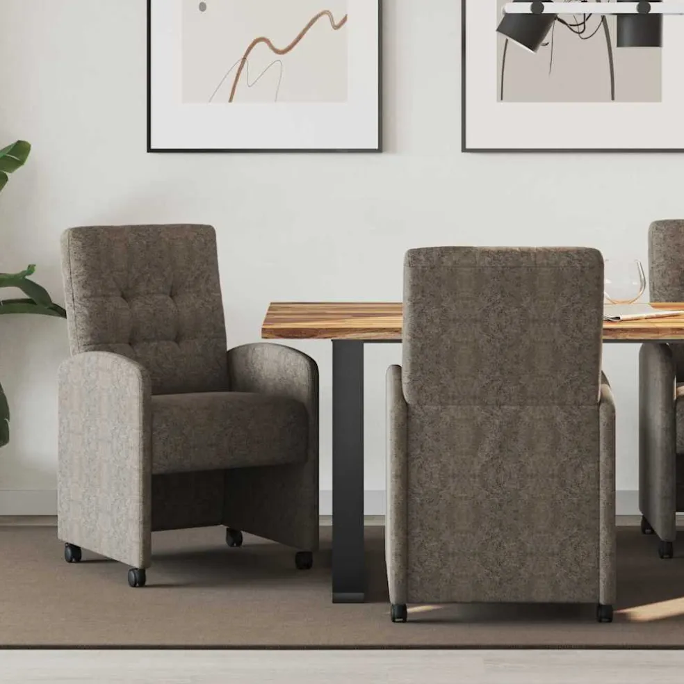 vidaXL Eetkamerstoelen met Wieltjes 2 st Faux suede leer Donkergrijs