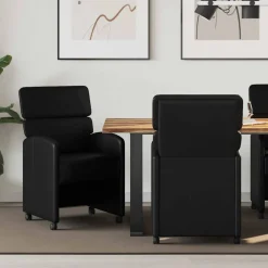vidaXL Eetkamerstoelen met Wieltjes 2 st Kunstleer Zwart