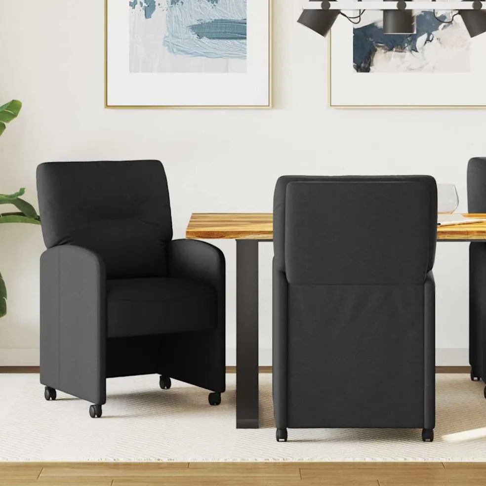 vidaXL Eetkamerstoelen met Wieltjes 2 st Stof Zwart 57 x 67 x 95 cm