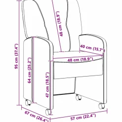vidaXL Eetkamerstoelen met Wieltjes 2 st Stof Zwart 57 x 67 x 95 cm