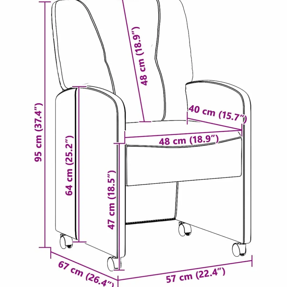 vidaXL Eetkamerstoelen met Wieltjes 2 st Stof Zwart 57 x 67 x 95 cm