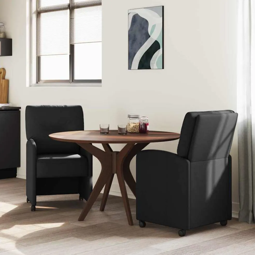 vidaXL Eetkamerstoelen met Wieltjes 2 st Stof Zwart 57 x 67 x 95 cm