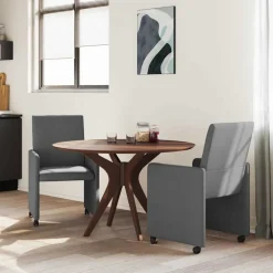 vidaXL Eetkamerstoelen met Wieltjes 2 st Stof Donkergrijs