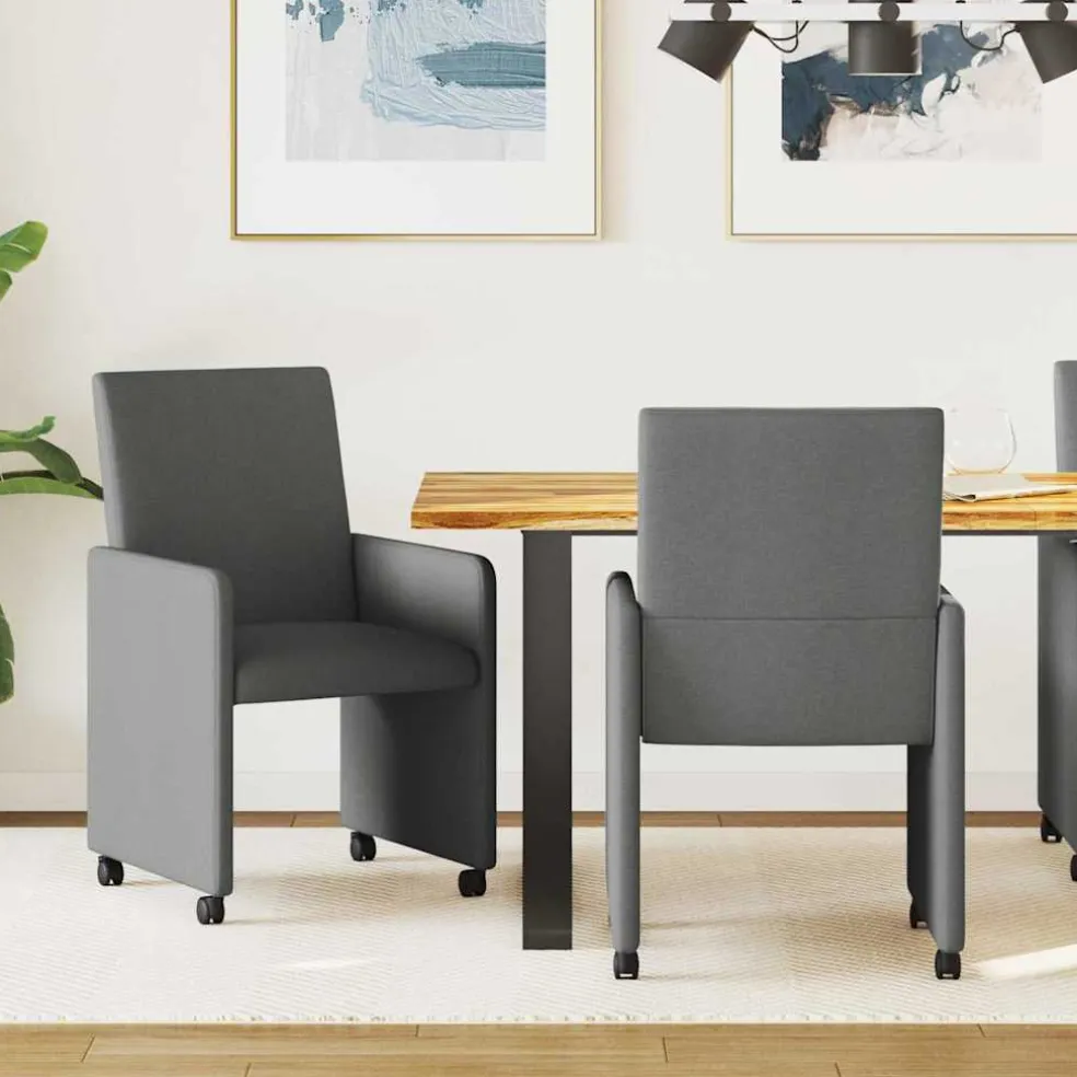 vidaXL Eetkamerstoelen met Wieltjes 2 st Stof Donkergrijs