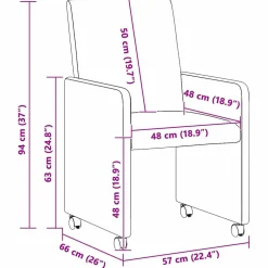 vidaXL Eetkamerstoelen met Wieltjes 2 st Stof Donkergrijs