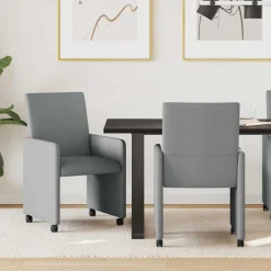 vidaXL Eetkamerstoelen met Wieltjes 2 st Stof Lichtgrijs